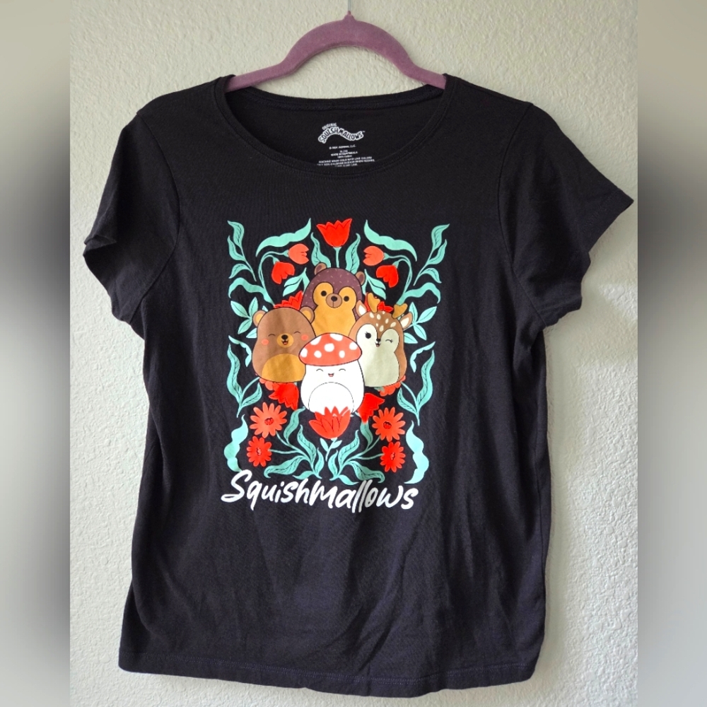 Squishmallows Black Kids T-Shirt XL 14 Mushroom Deer Bear